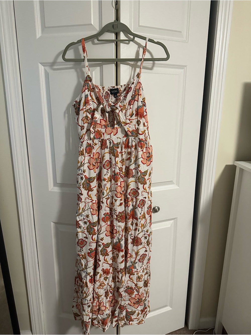 MSK White Maxi Dress with Coral and Green Floral Print